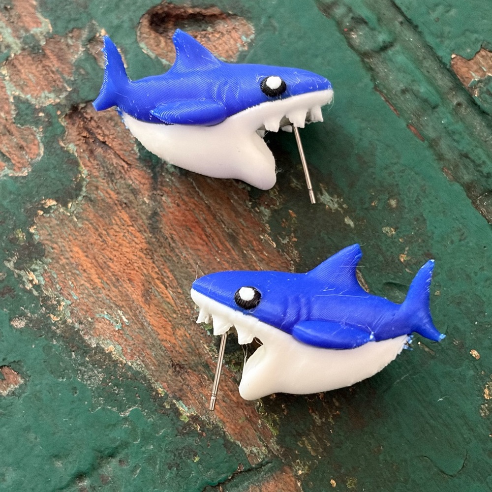 Blue Shark Chomper Earrings